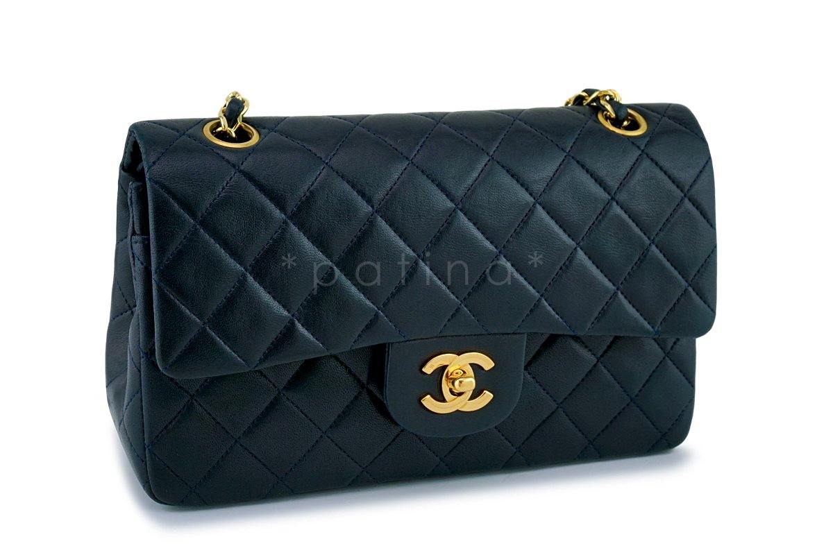 Chanel Small Blue-Black Classic Lambskin Double Flap Bag