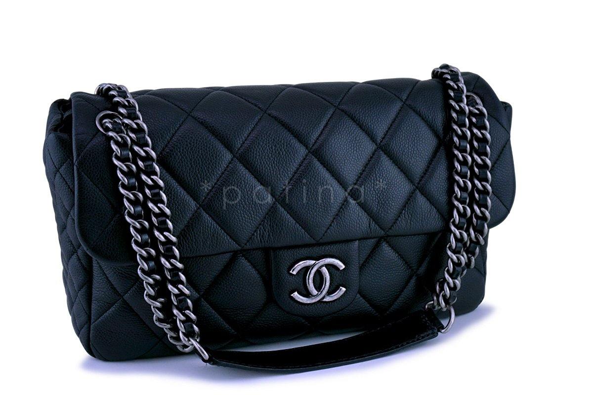 Chanel Black Caviar Jumbo-sized Quilted Flap Bag RHW