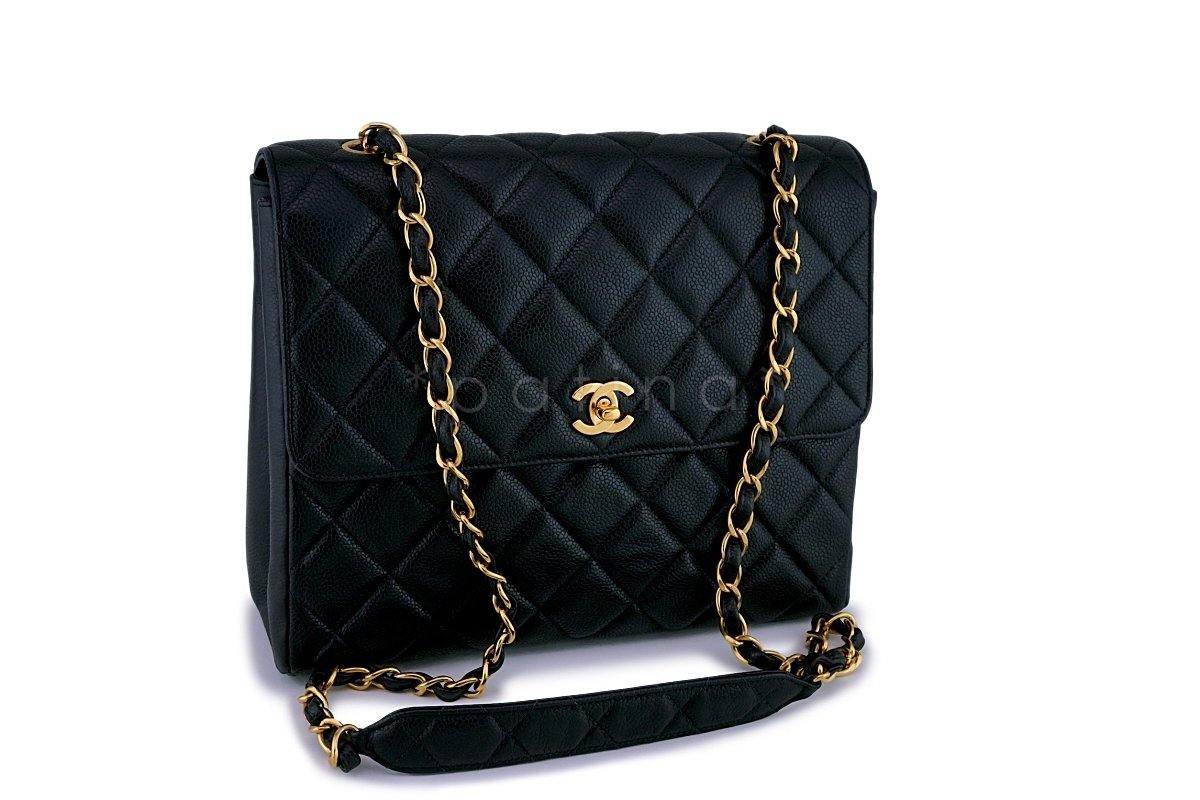 Chanel Vintage Caviar Classic Tall Medium Flap Bag 24k GHW