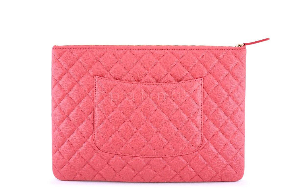 New Chanel 18S Pearly Pink Caviar Large Classic O Case Clutch Bag