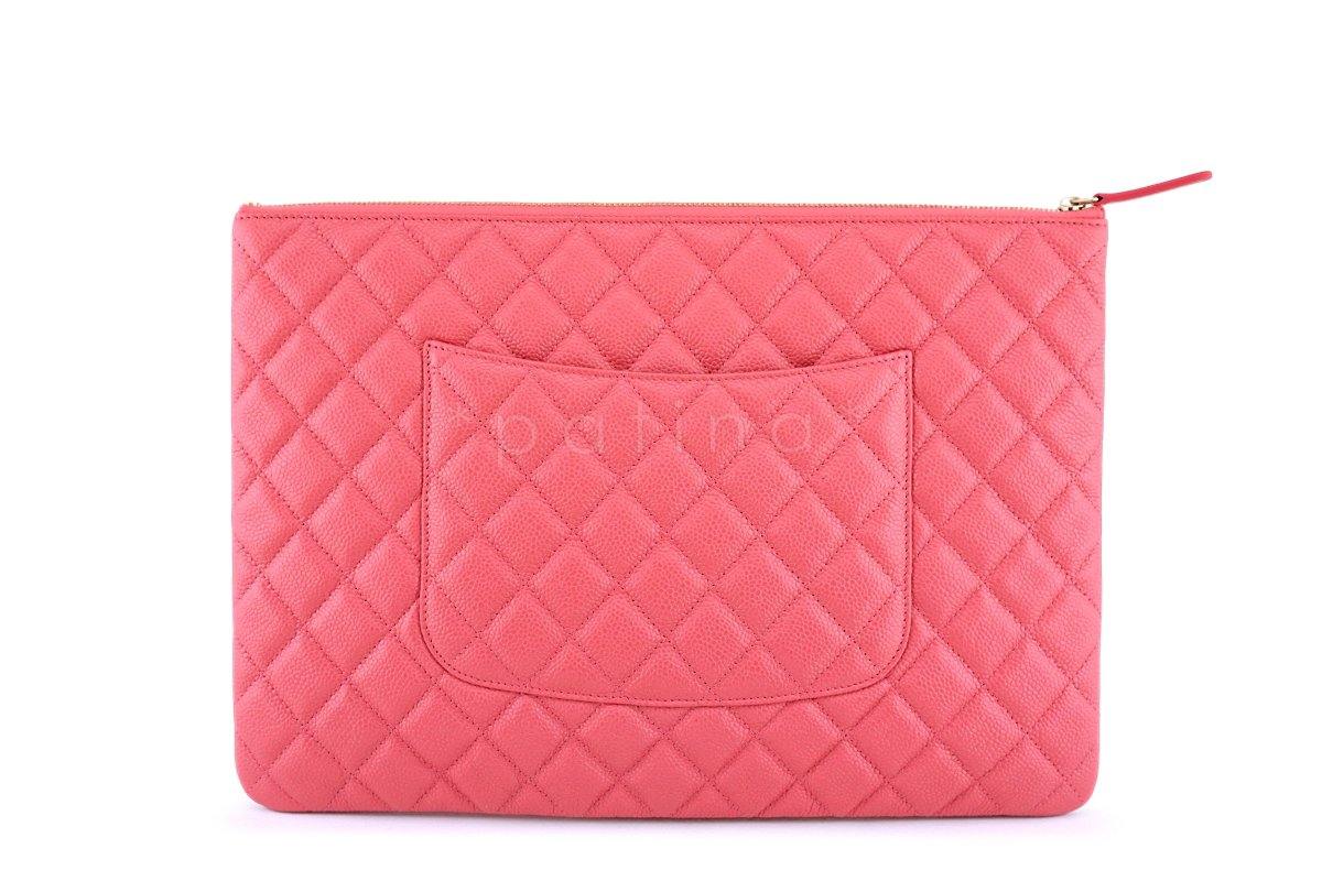 New Chanel 18S Pearly Pink Caviar Large Classic O Case Clutch Bag
