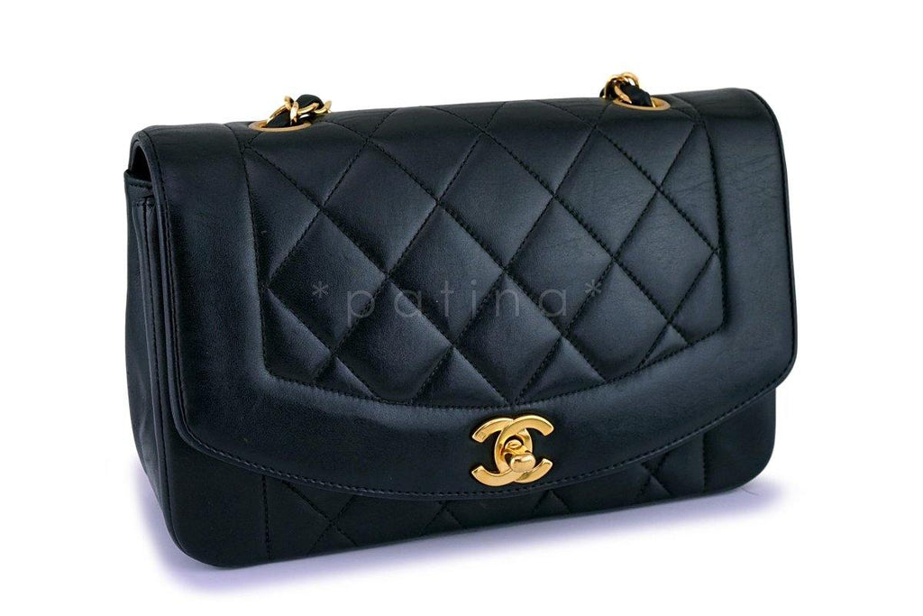 Chanel Vintage Black Lambskin Classic Diana Flap Bag 24k GHW