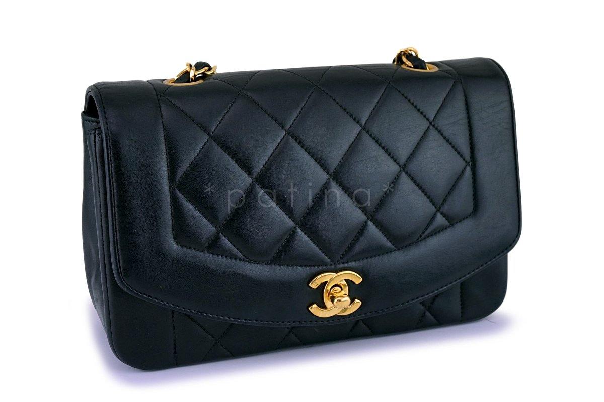 Chanel Vintage Black Lambskin Classic Diana Flap Bag 24k GHW