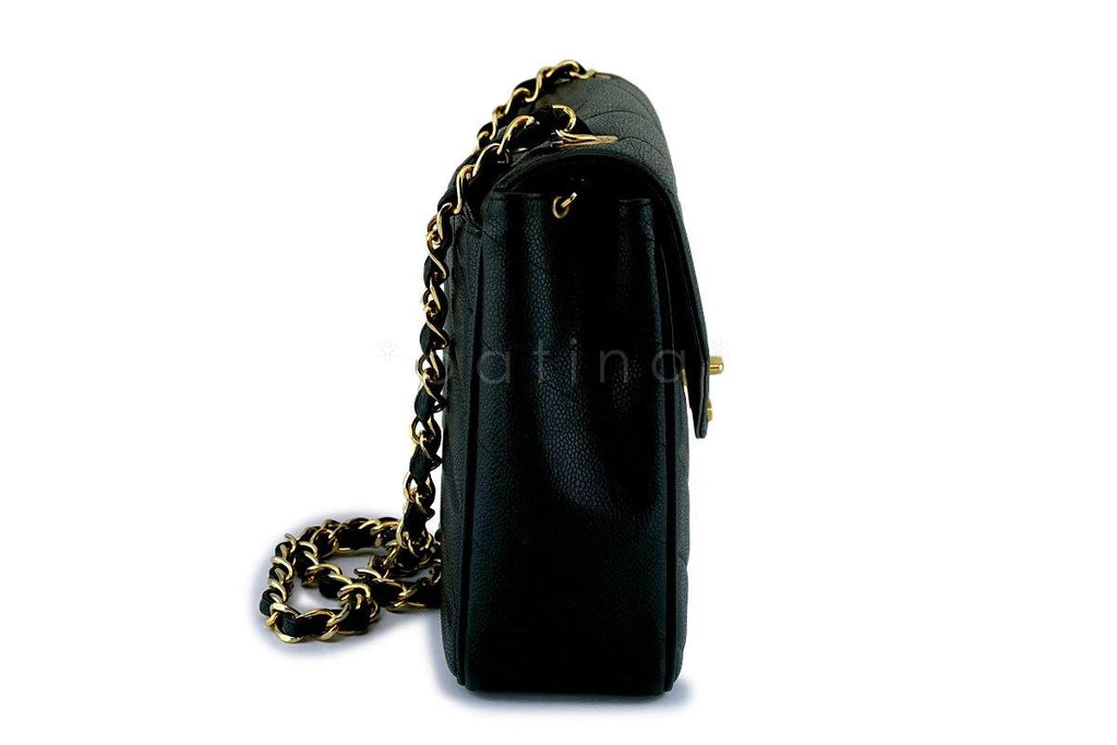 Chanel Vintage Black Caviar Chevron Jumbo Flap Bag