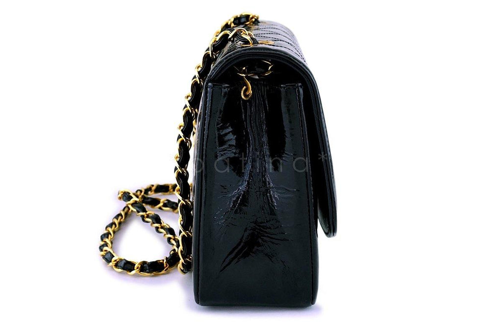 Chanel Vintage Black Patent Medium Classic Diana Flap Bag 24k GHW