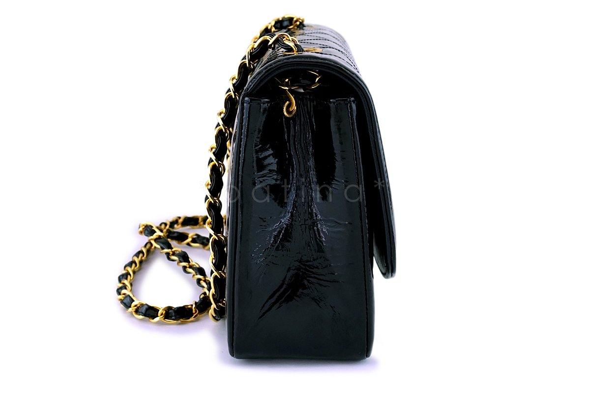 Chanel Vintage Black Patent Medium Classic Diana Flap Bag 24k GHW