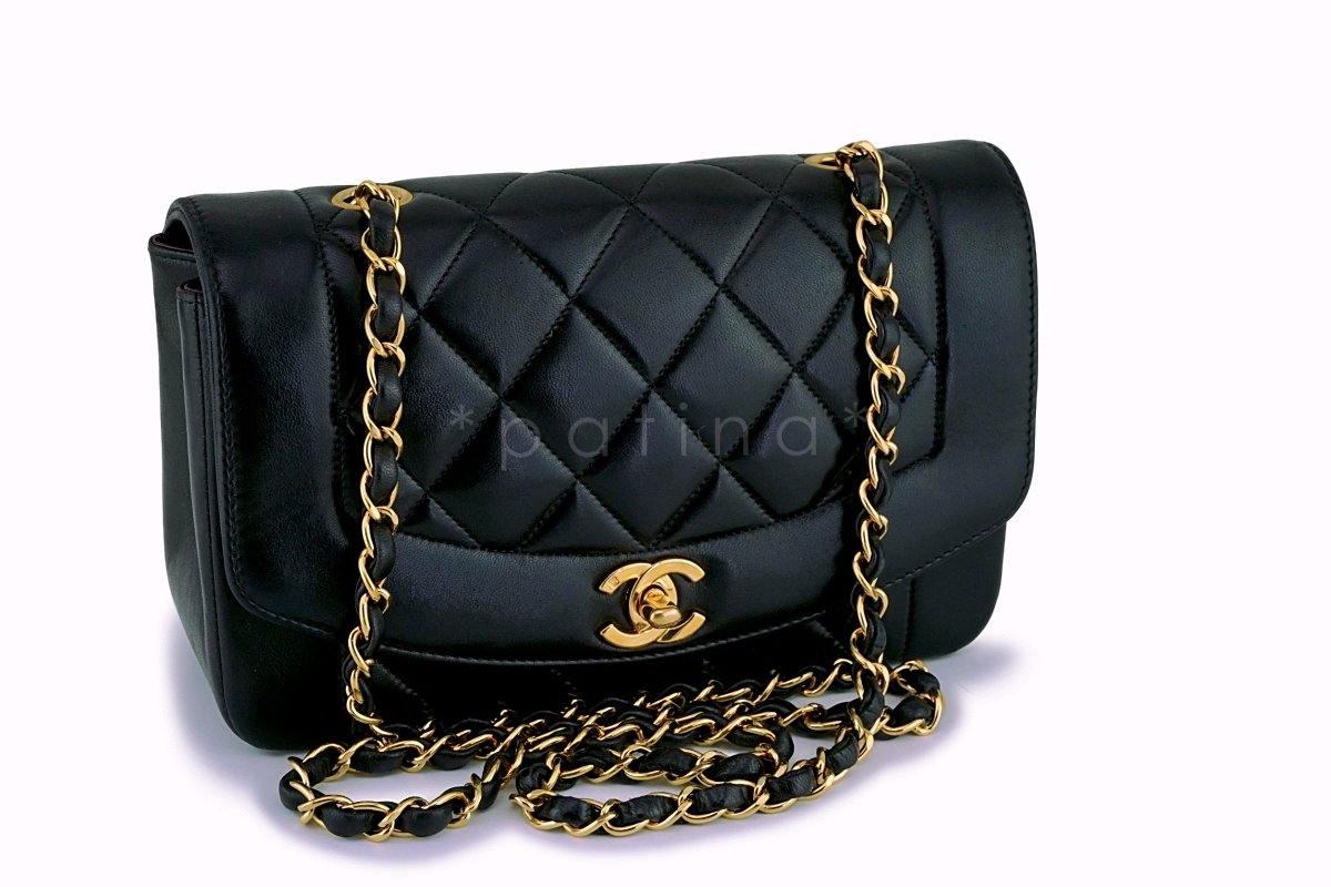 Chanel Vintage Black Lambskin Small Diana Flap Bag 24k GHW