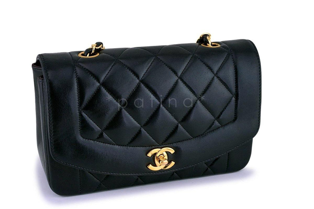Chanel Vintage Black Lambskin Small Diana Flap Bag 24k GHW
