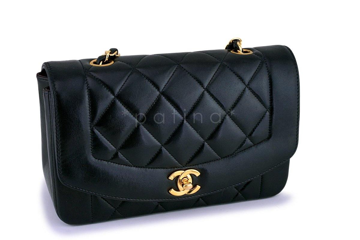 Chanel Vintage Black Lambskin Small Diana Flap Bag 24k GHW
