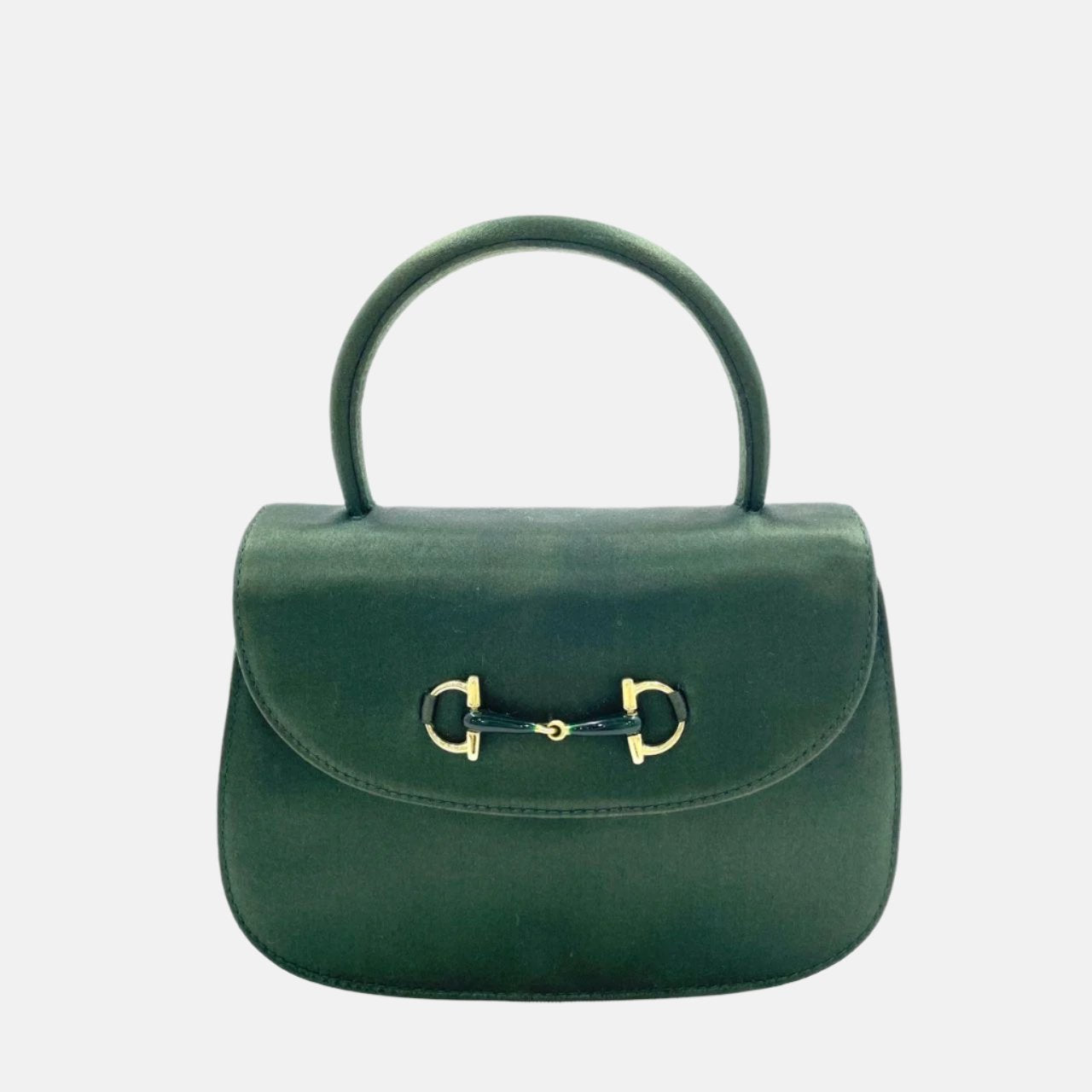 Gucci Horsebit Night Super Mini Green Satin Top Handle Bag with Strap