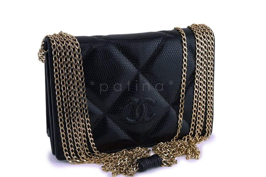 Rare Chanel Vintage Black Lizard Evening Flap Bag 24k GHW