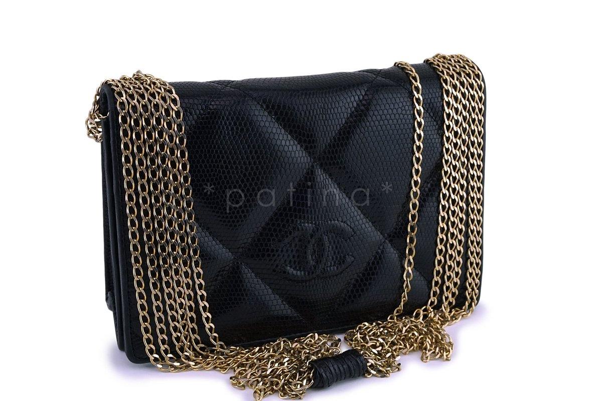 Rare Chanel Vintage Black Lizard Evening Flap Bag 24k GHW