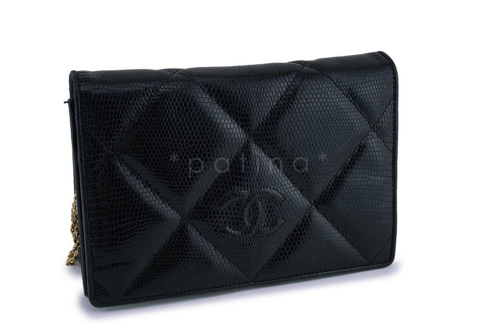 Rare Chanel Vintage Black Lizard Evening Flap Bag 24k GHW
