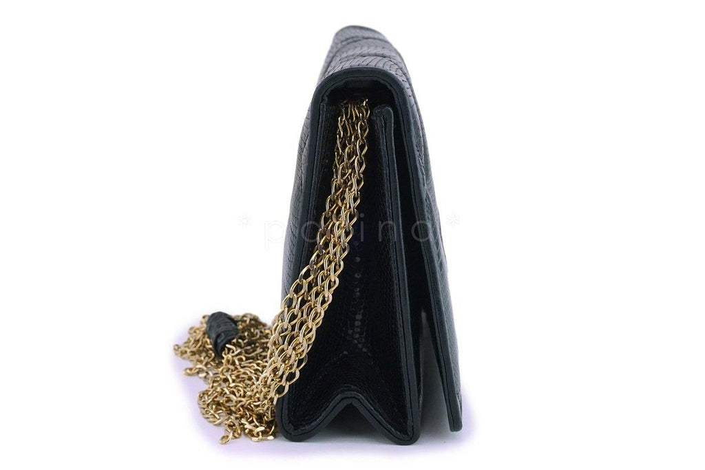 Rare Chanel Vintage Black Lizard Evening Flap Bag 24k GHW