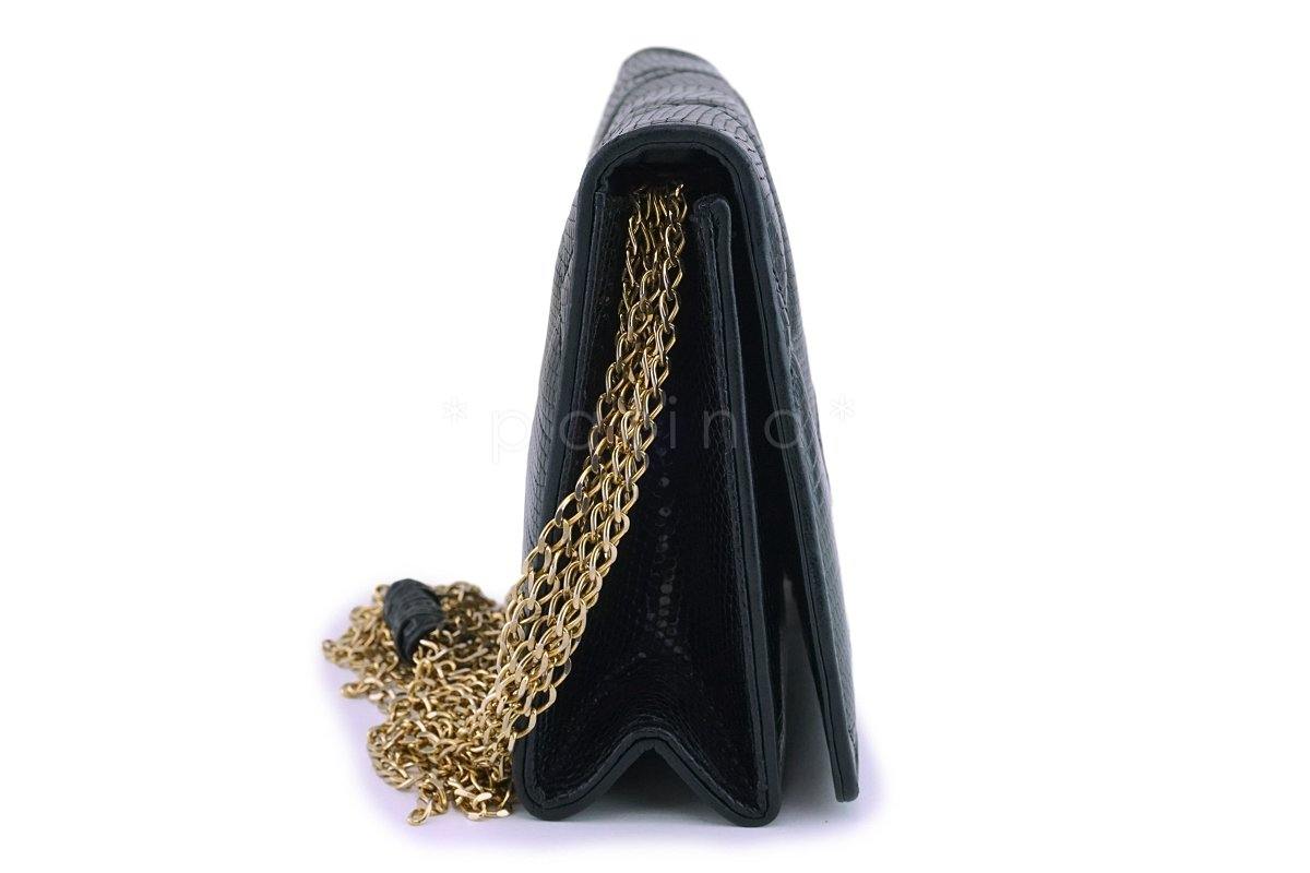 Rare Chanel Vintage Black Lizard Evening Flap Bag 24k GHW