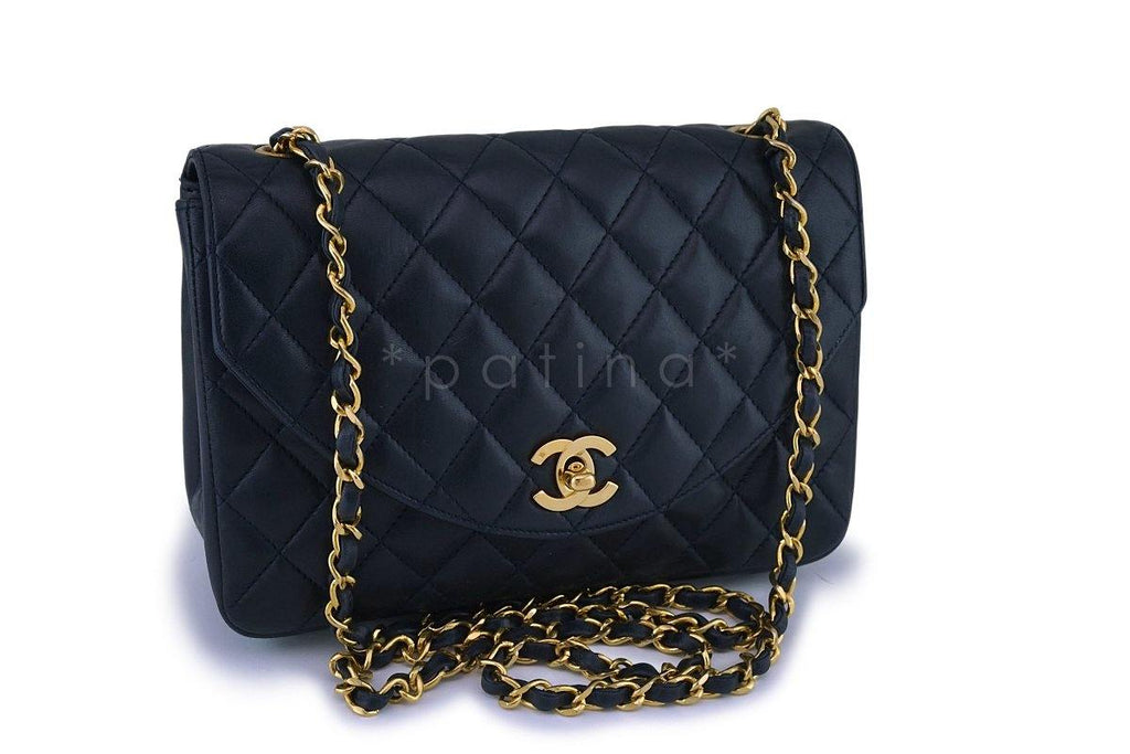 Chanel Vintage Lambskin Navy Blue Curved Flap Bag 24k GHW