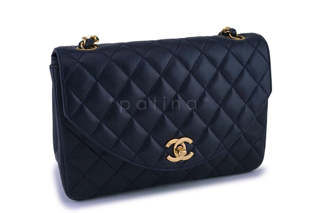 Chanel Vintage Lambskin Navy Blue Curved Flap Bag 24k GHW