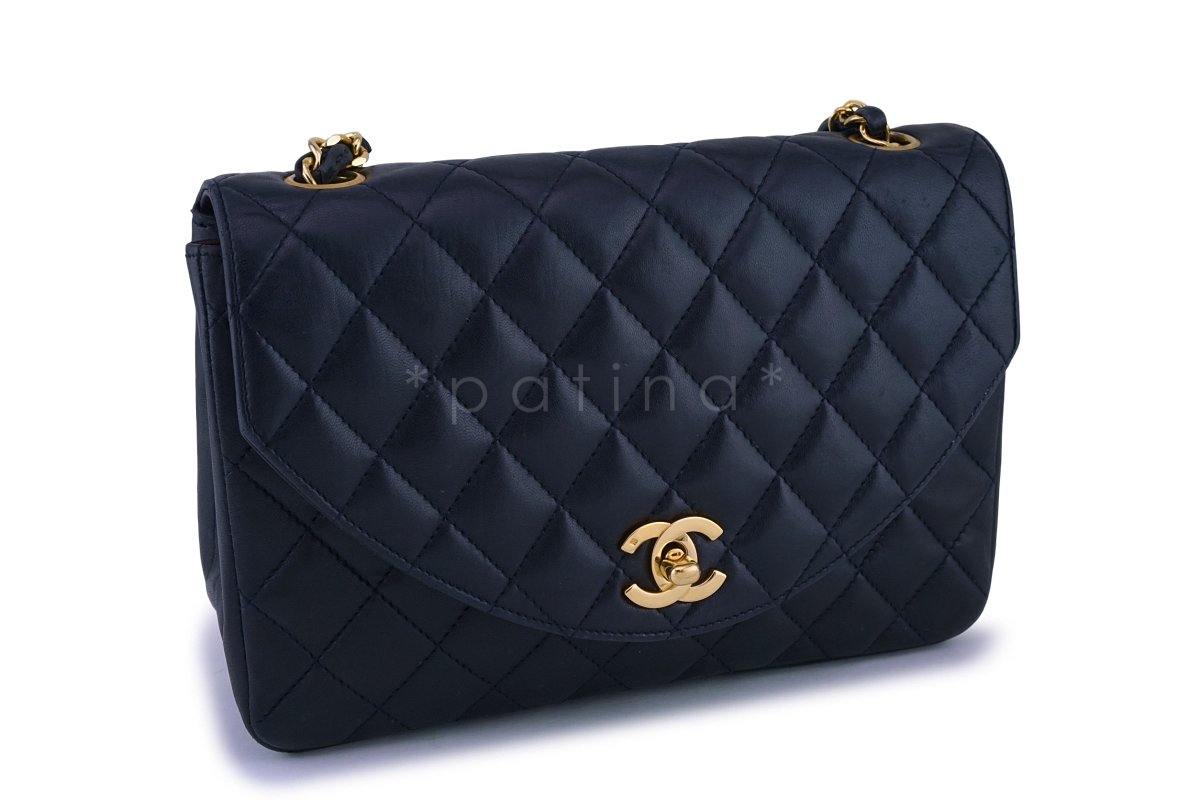Chanel Vintage Lambskin Navy Blue Curved Flap Bag 24k GHW