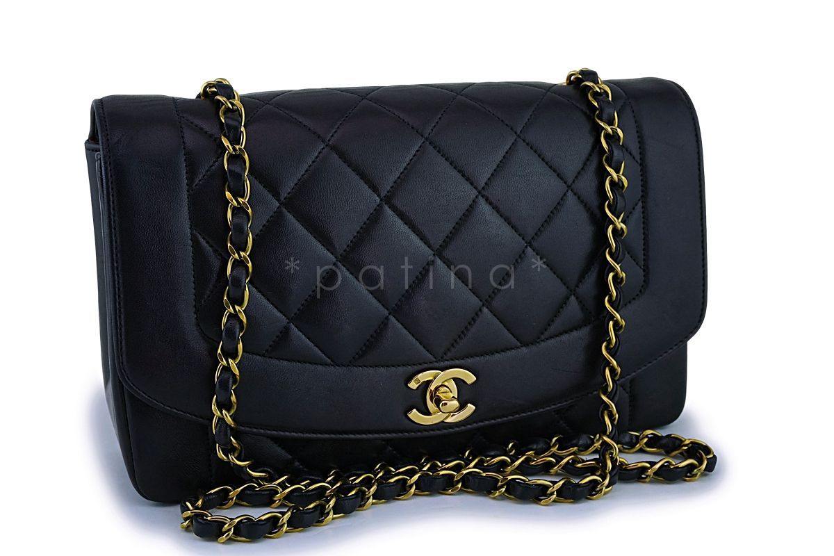 Chanel Black Vintage Lambskin Diana Medium Classic Flap Bag 24k GHW