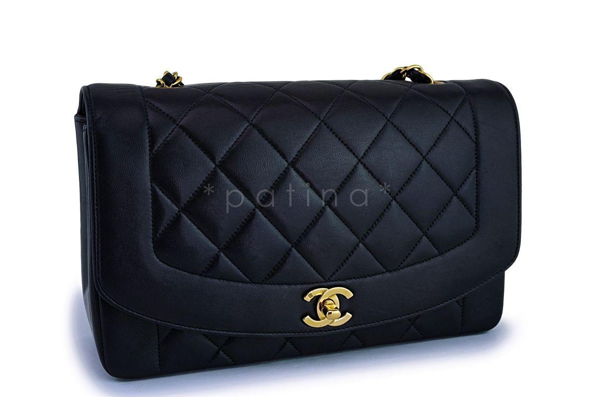 Chanel Black Vintage Lambskin Diana Medium Classic Flap Bag 24k GHW