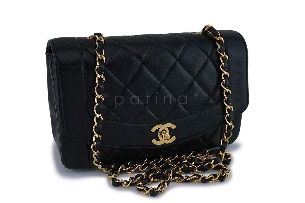 Chanel Vintage Black Lambskin Small Diana Flap Bag 24k GHW