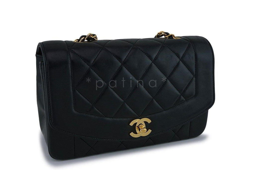 Chanel Vintage Black Lambskin Small Diana Flap Bag 24k GHW