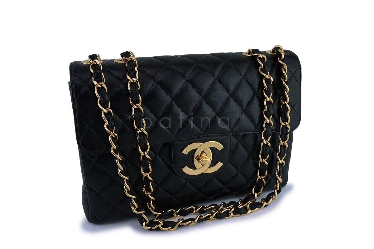 *rare* Chanel Black Vintage Jumbo Classic Flap Bag 24k GHW