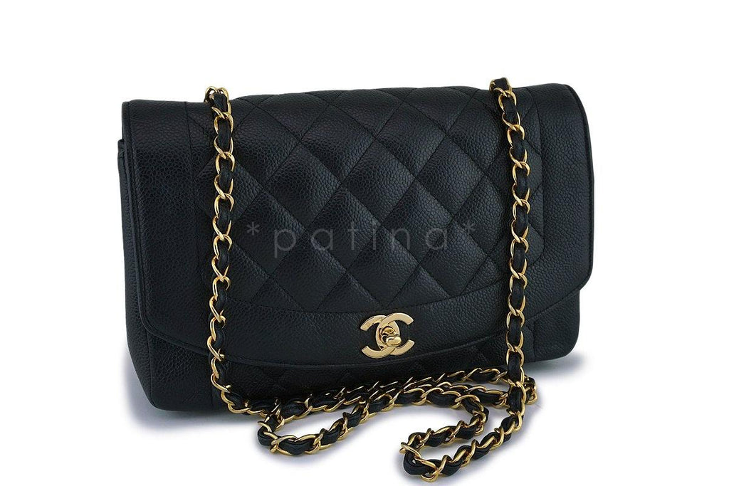 *rare* Chanel Vintage Black Caviar Classic Diana Flap Bag 24k GHW