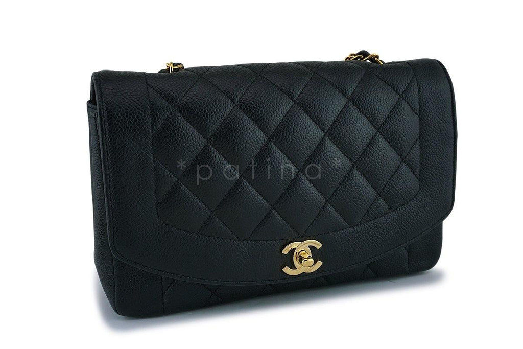 *rare* Chanel Vintage Black Caviar Classic Diana Flap Bag 24k GHW