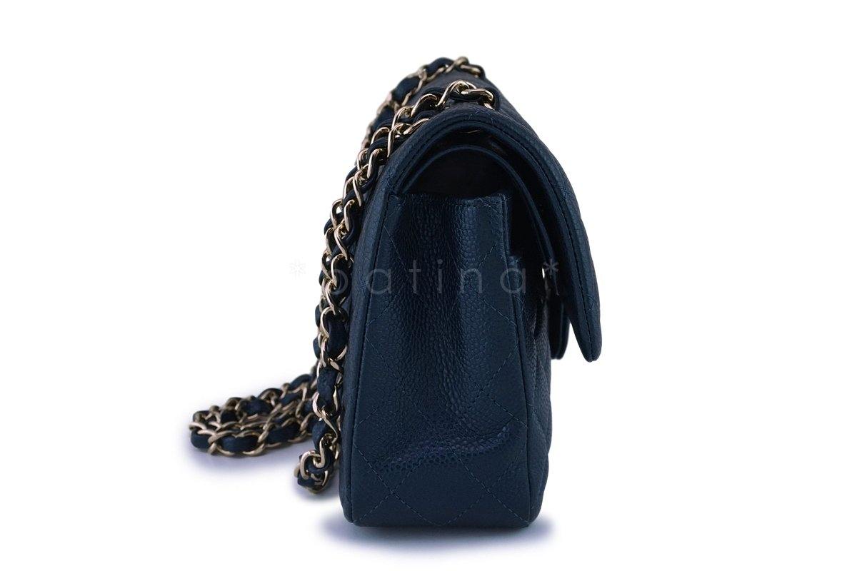 18S Chanel Caviar Iridescent Blue Small Classic Double Flap Bag GHW