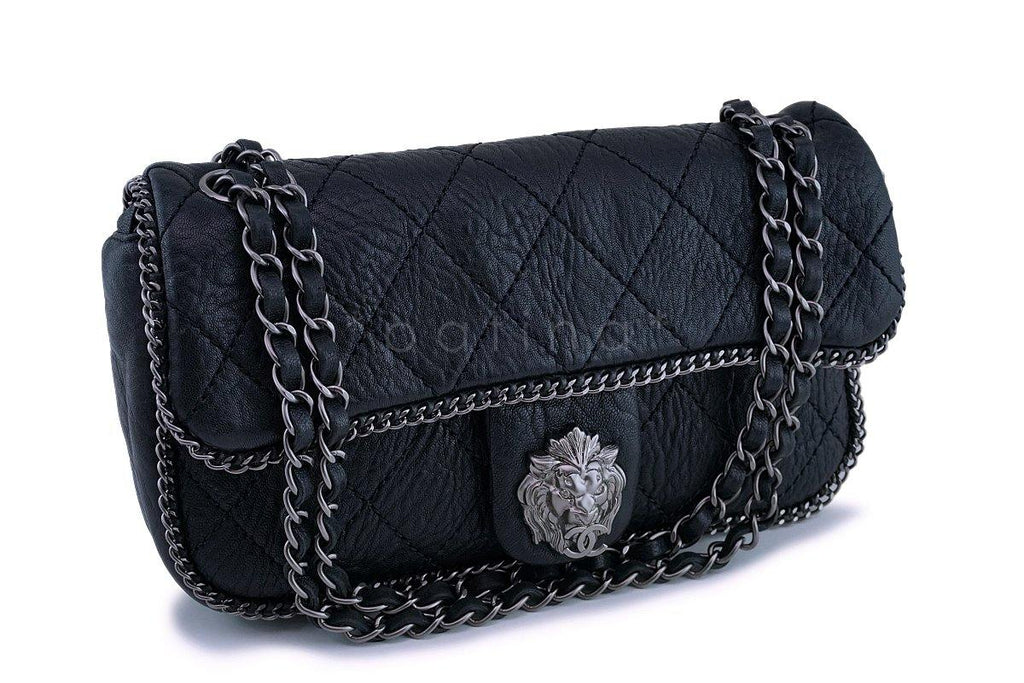 Rare Chanel Black Leo the Lionhead Pebbled Quilted Flap Bag RHW