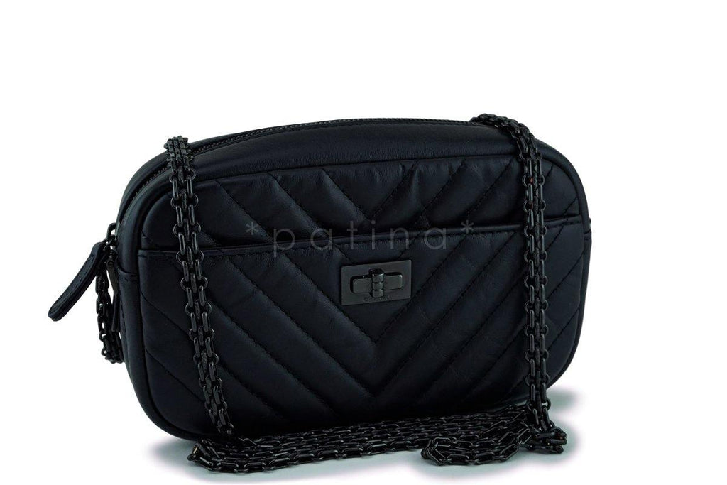 2018 Chanel So Black Chevron Reissue Camera Case Bag