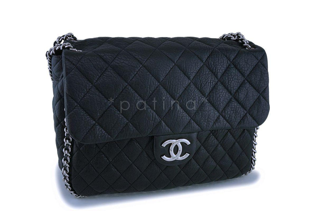 Chanel Black Calfskin Maxi Jumbo XL Luxe Chain Around Flap Bag SHW