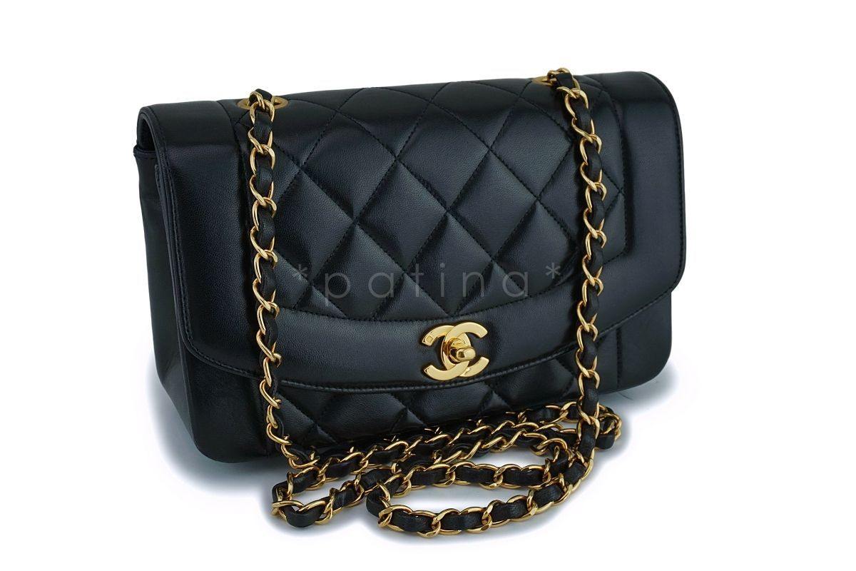 Chanel Vintage Black Lambskin Small Classic Diana Flap Bag 24k GHW