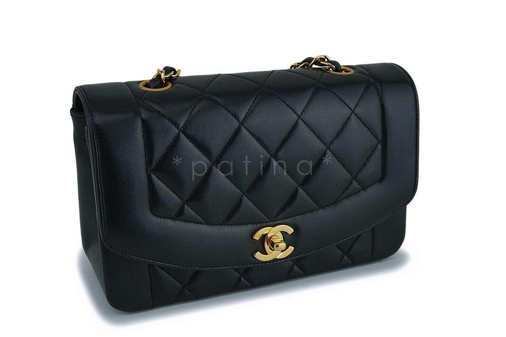 Chanel Vintage Black Lambskin Small Classic Diana Flap Bag 24k GHW