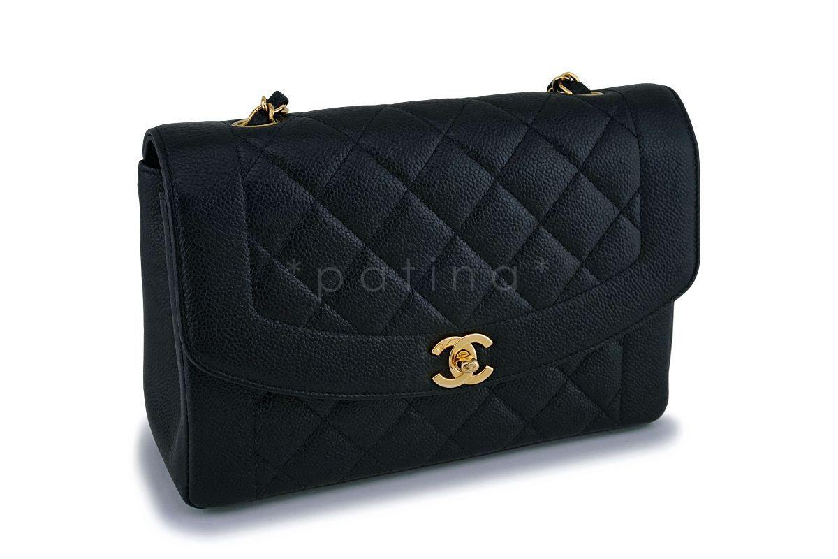 Chanel Vintage Black Caviar Pocket Classic Diana Flap Bag 24k GHW