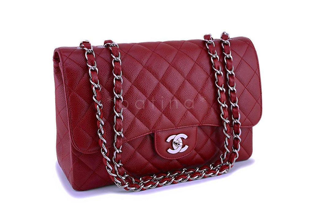 09C Chanel Dark Red Caviar Classic Jumbo Flap Bag SHW
