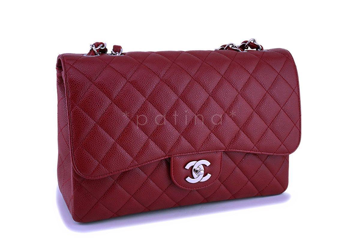09C Chanel Dark Red Caviar Classic Jumbo Flap Bag SHW