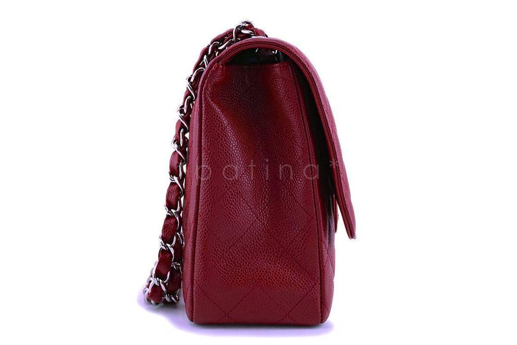 09C Chanel Dark Red Caviar Classic Jumbo Flap Bag SHW