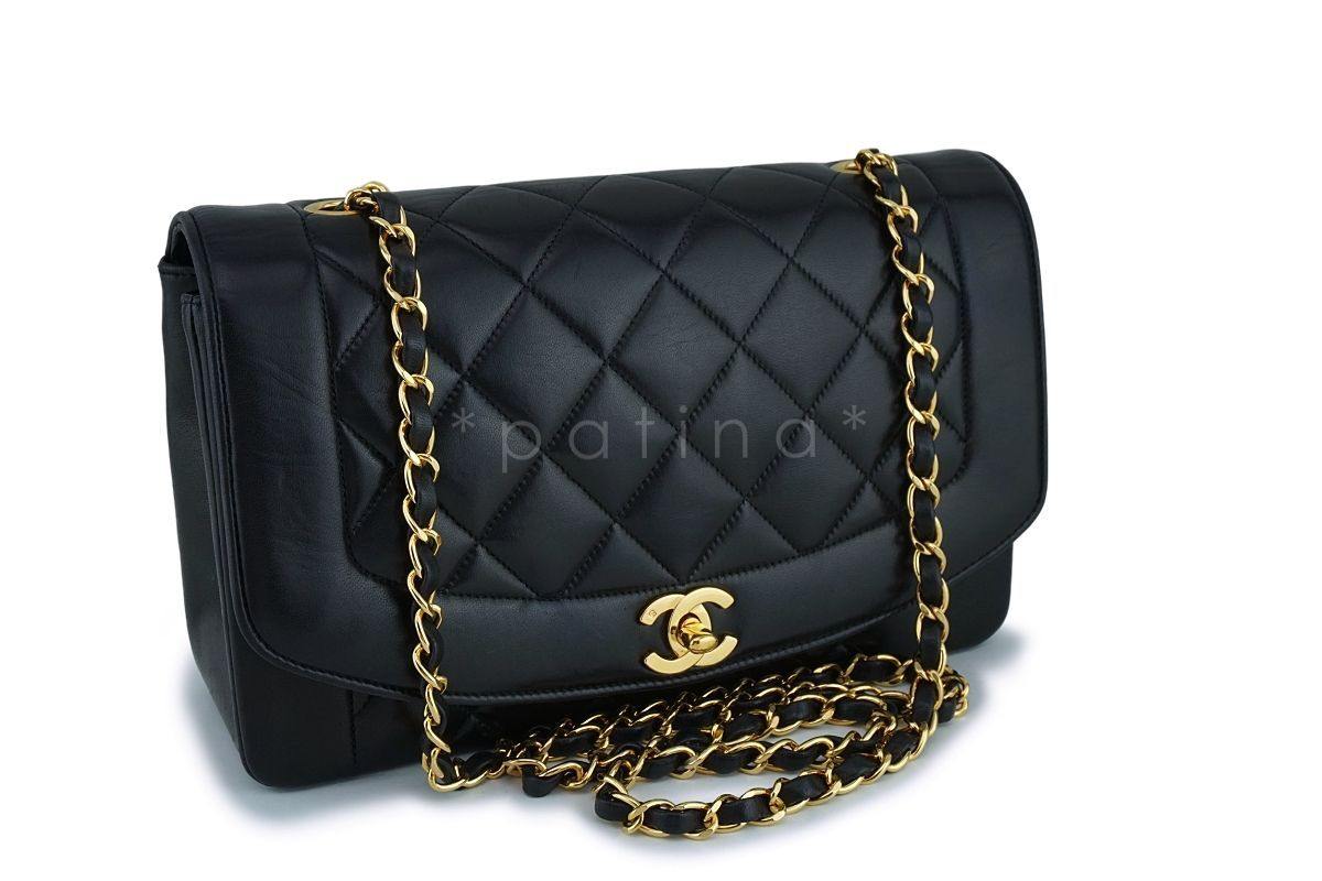 Chanel Black Lambskin Vintage Lambskin Diana Medium Classic Flap Bag 24k GHW