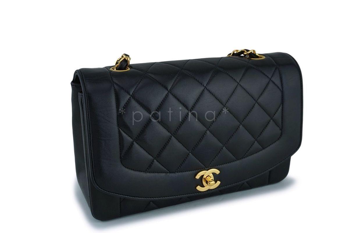 Chanel Black Lambskin Vintage Lambskin Diana Medium Classic Flap Bag 24k GHW