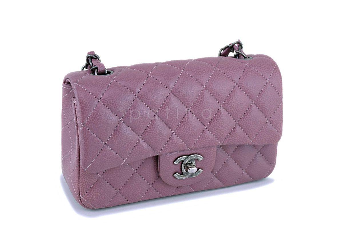 15B Chanel Mauve Pink-Violet Caviar Rectangular Mini Classic Flap Bag RHW