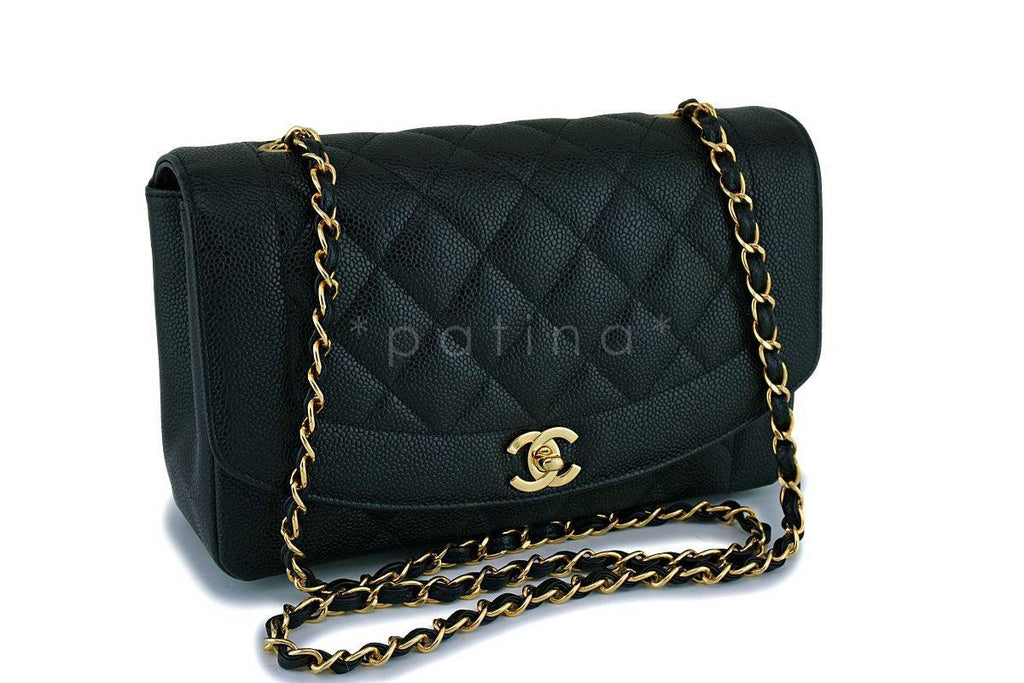 Rare Chanel Black Caviar Medium Classic Diana Flap Bag 24k GHW