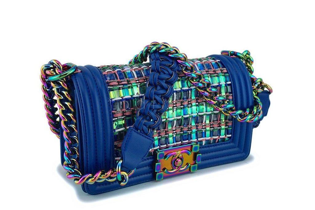 17S Chanel Blue Rainbow Cable Small Boy Iridescent Mermaid Flap Bag