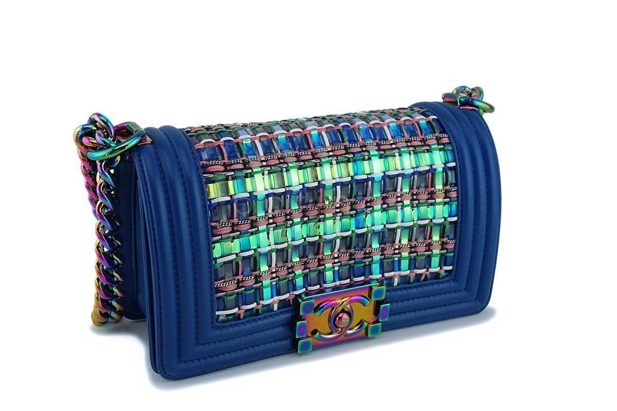 17S Chanel Blue Rainbow Cable Small Boy Iridescent Mermaid Flap Bag