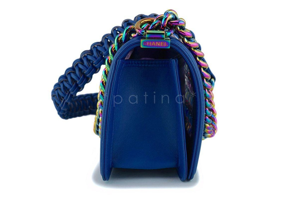 17S Chanel Blue Rainbow Cable Small Boy Iridescent Mermaid Flap Bag