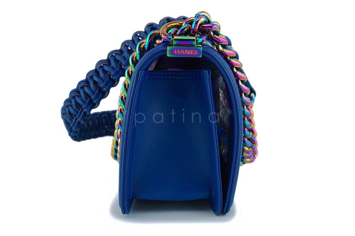 17S Chanel Blue Rainbow Cable Small Boy Iridescent Mermaid Flap Bag