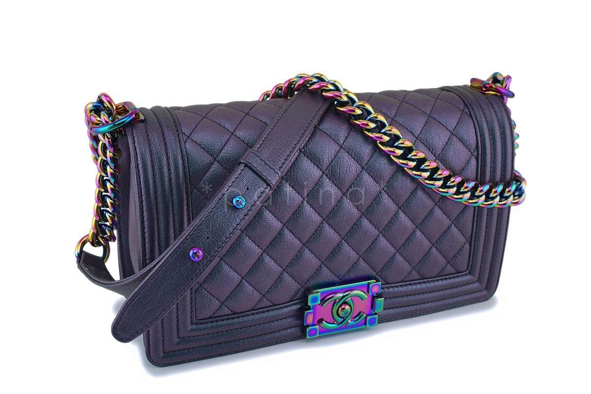 16C Chanel Purple Mermaid Classic Iridescent Boy Flap Bag Medium