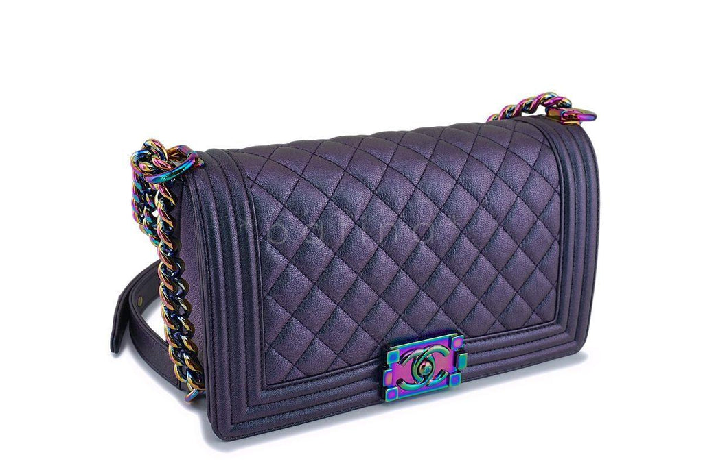 16C Chanel Purple Mermaid Classic Iridescent Boy Flap Bag Medium