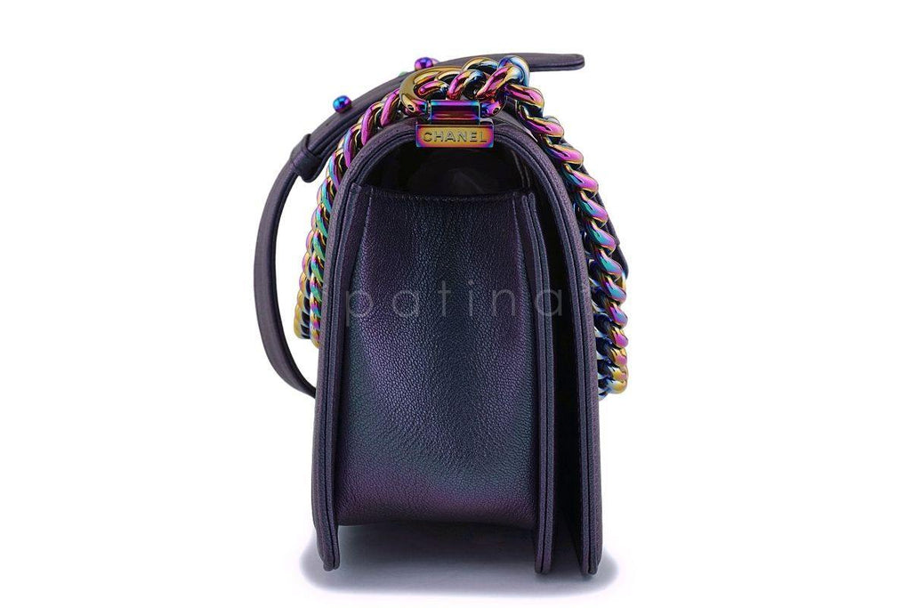 16C Chanel Purple Mermaid Classic Iridescent Boy Flap Bag Medium